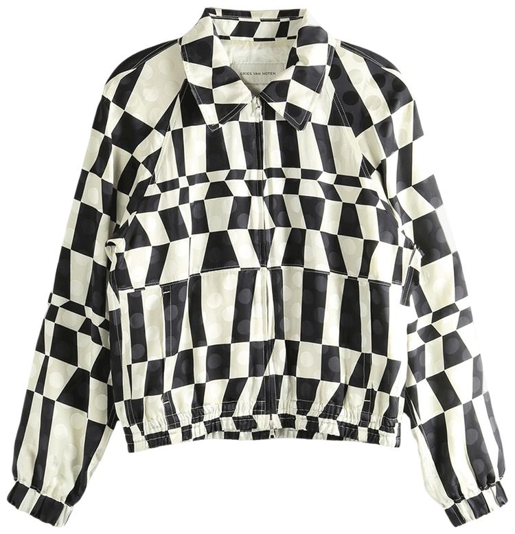 Dries Van Noten Optical Squares Print On Polka Dot Jacket Black
