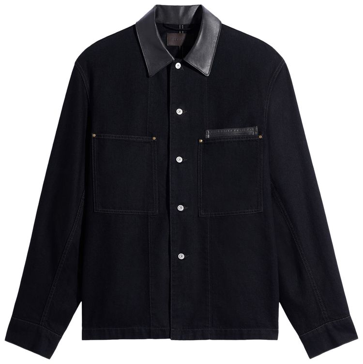 Lemaire Workwear Leather Collar Overshirt Black