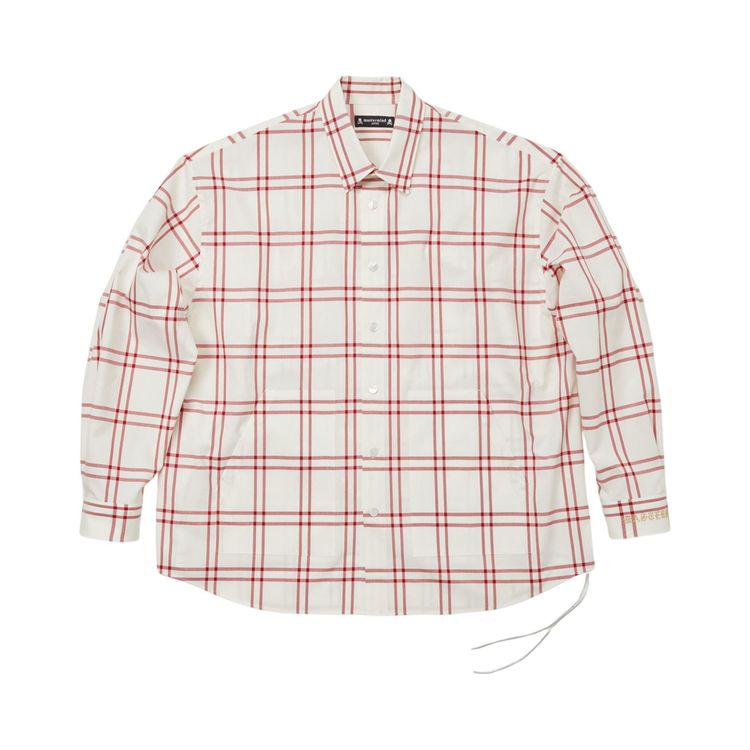 Mastermind Japan Loose Fit Plaid Long Sleeve Shirt WhiteRed