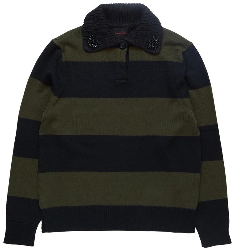 Simone Rocha Fuzzy Collar Striped Rugby Knit Jumper Green
