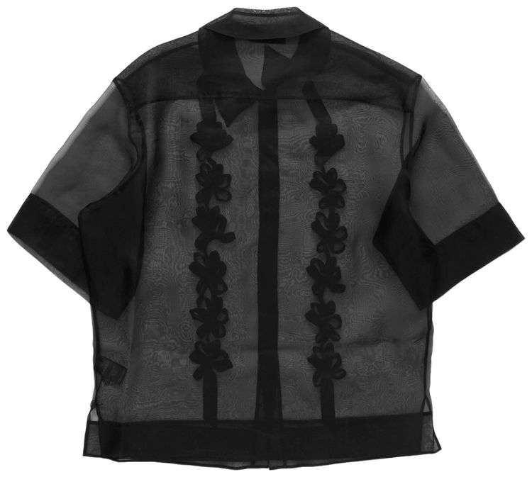 Simone Rocha Sheer Daisy Ribbon Chain Boxy Shirt Black