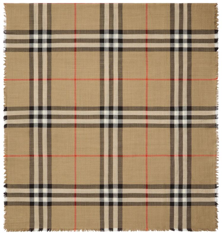 Burberry Vintage Check Frayed Edge Scarf SandBrown