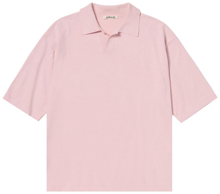 Auralee High Gauge Tussah Silk Knit Skipper Polo Light Pink