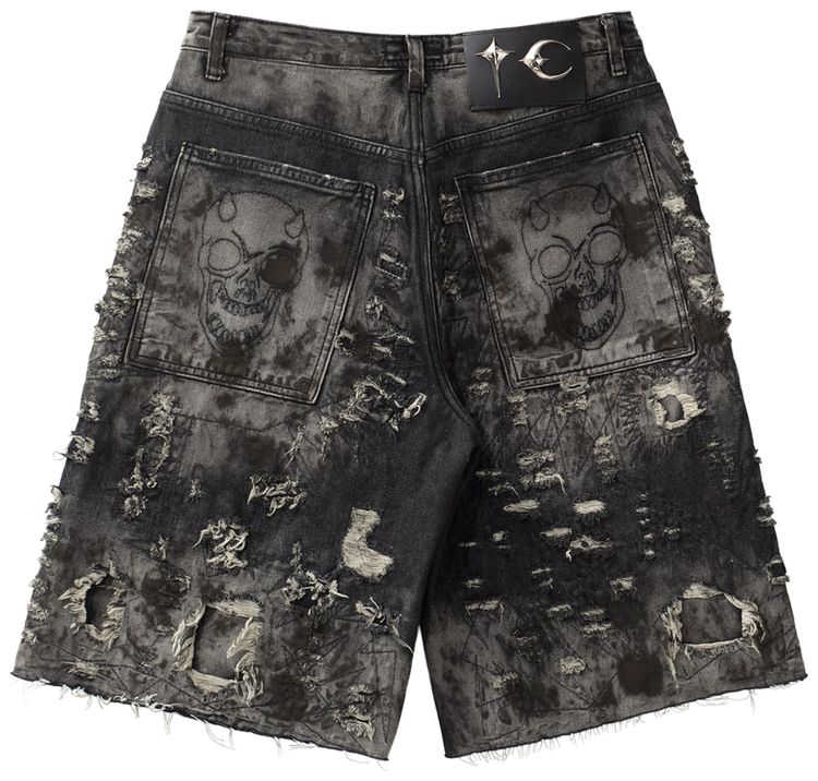Thug Club Hard Washed Destroyed Denim Shorts Black