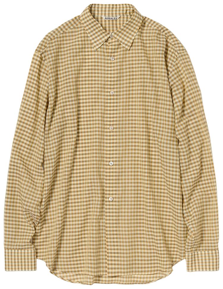 Auralee Airy Light Cotton Check Shirt Mustard Gingham Check
