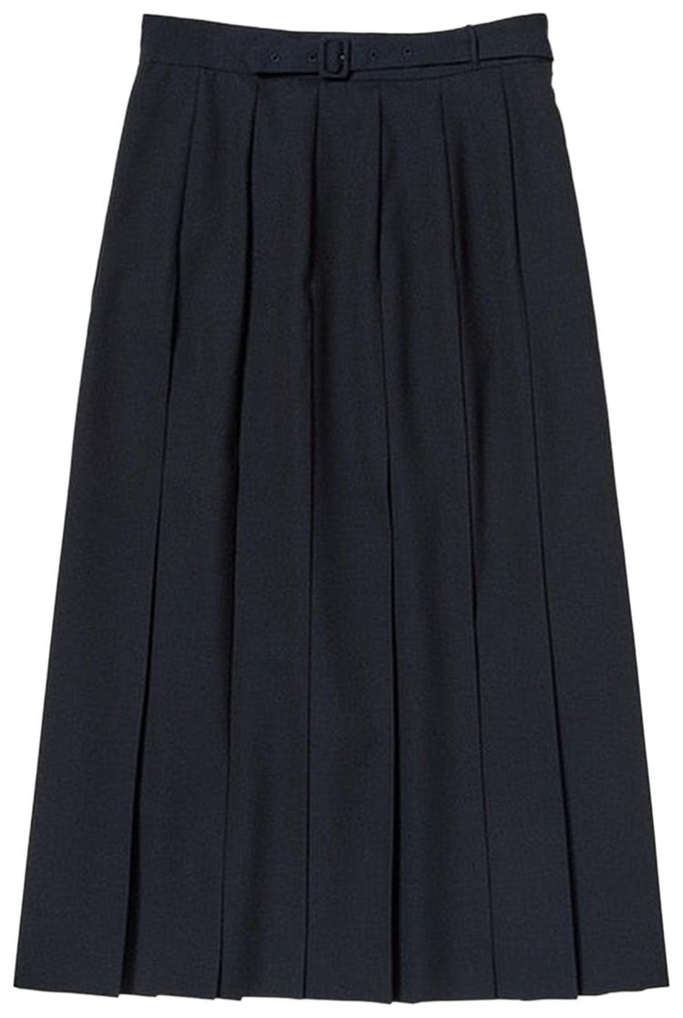 Auralee Wool Mohair Hopsack Pleated Skirt Dark Navy