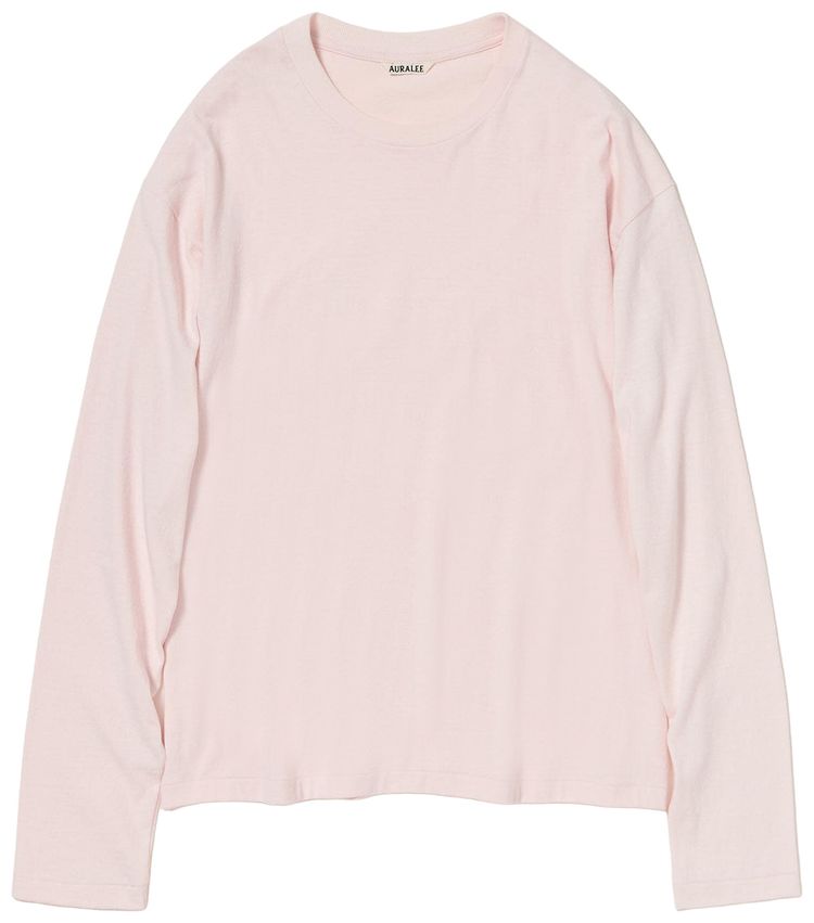 Auralee Brushed Organic Cotton Jersey Long Sleeve Tee Pale Pink