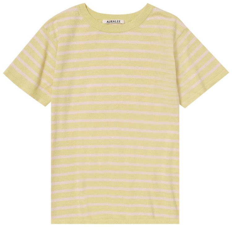 Auralee High Gauge Cotton Knit Tee Yellow Pink Stripe