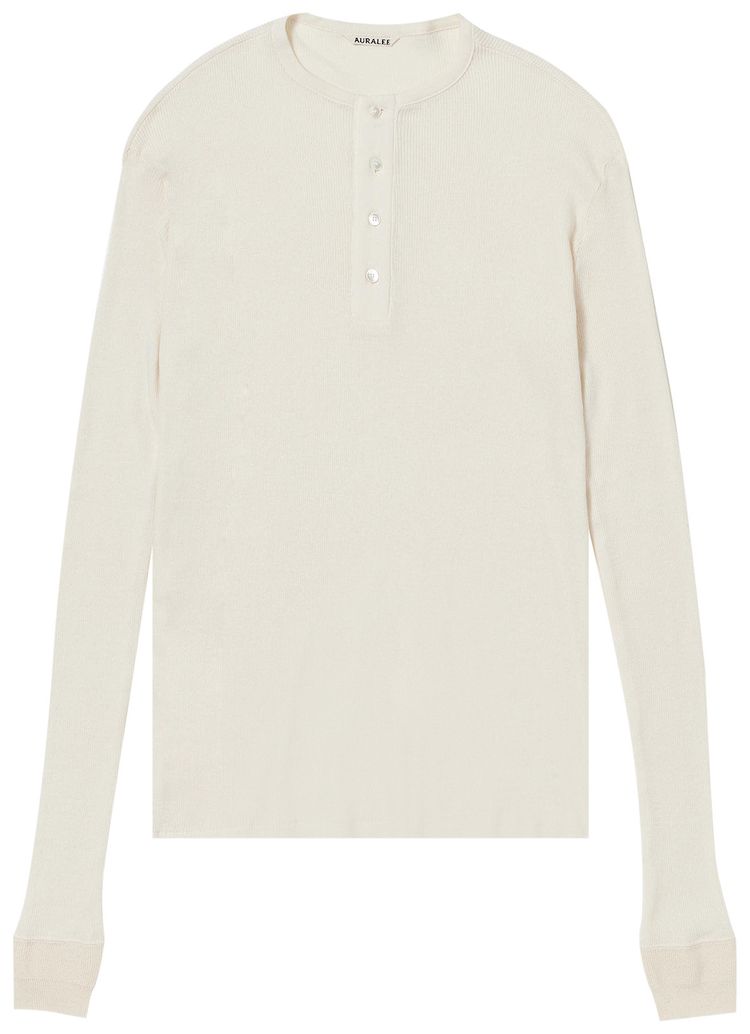Auralee Organic Soft Rib Henley Neck Top Ivory