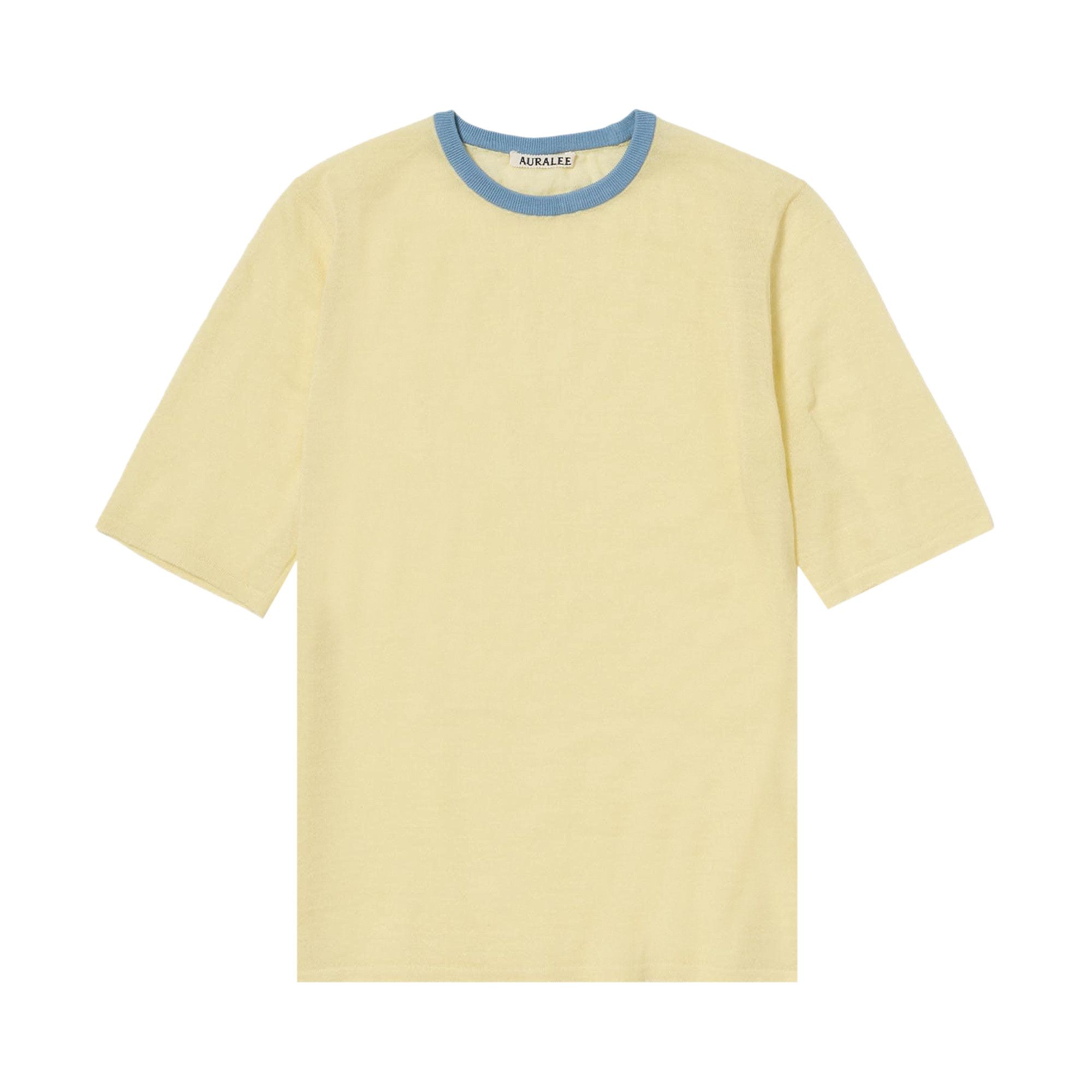 Buy Auralee Hard Twist High Gauge Wool Silk Knit Tee 'Pale Yellow