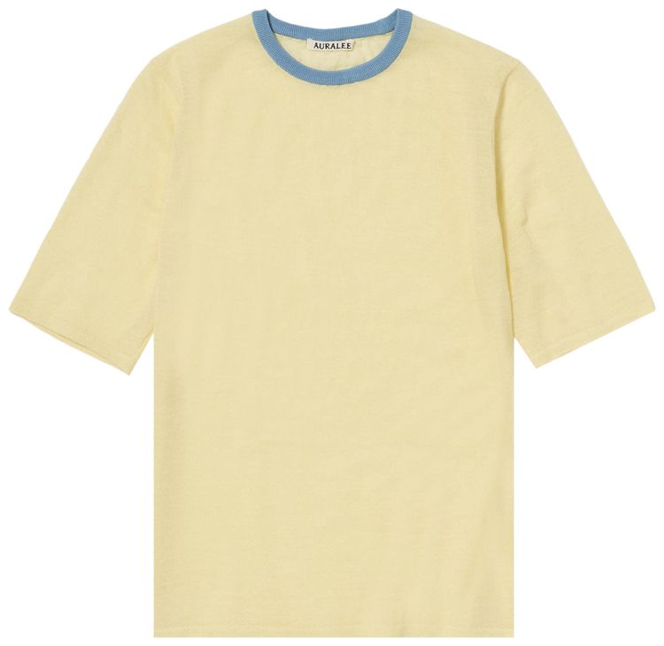 Auralee Hard Twist High Gauge Wool Silk Knit Tee Pale Yellow