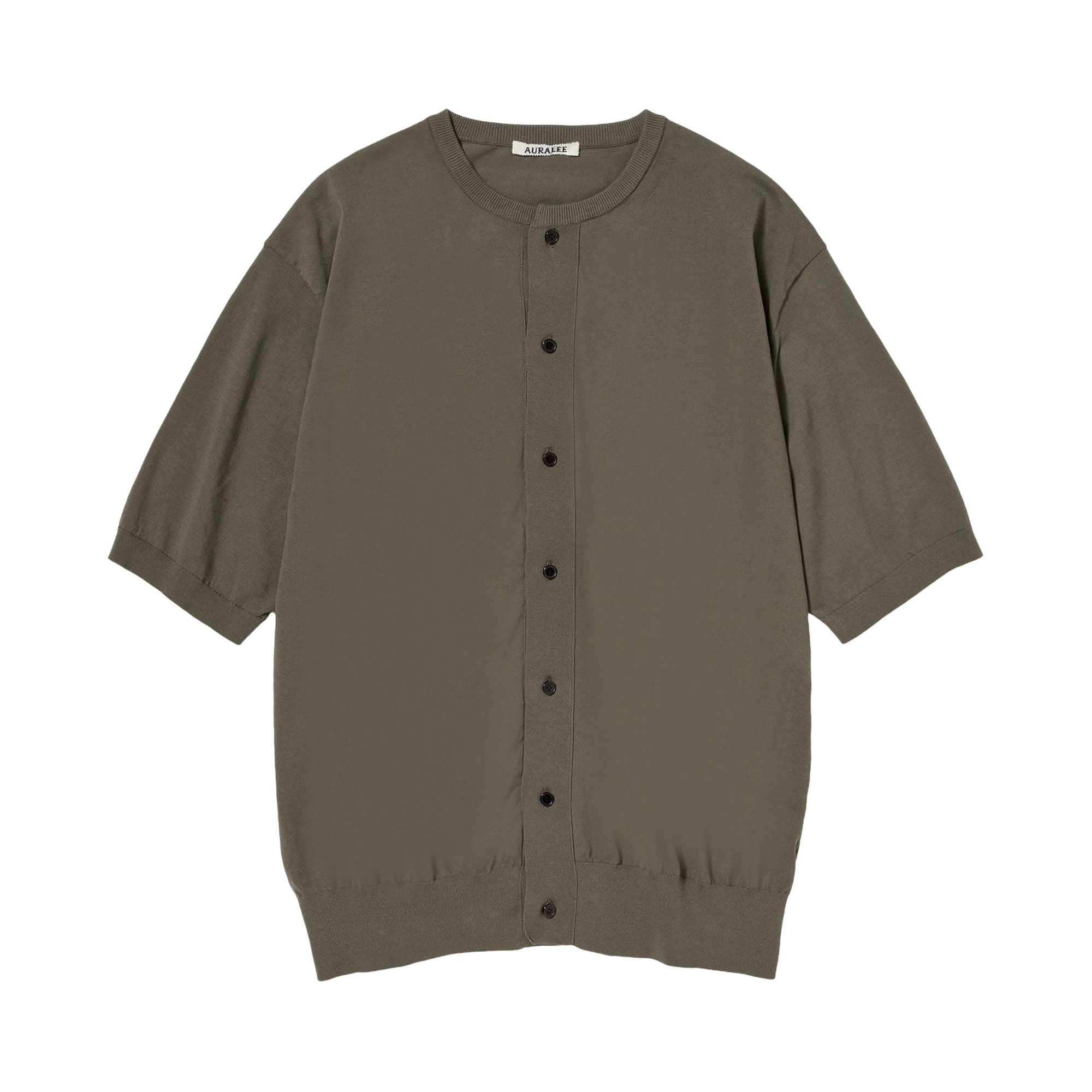 Buy Auralee Giza High Gauge Knit Half Sleeve Cardigan 'Olive Grey