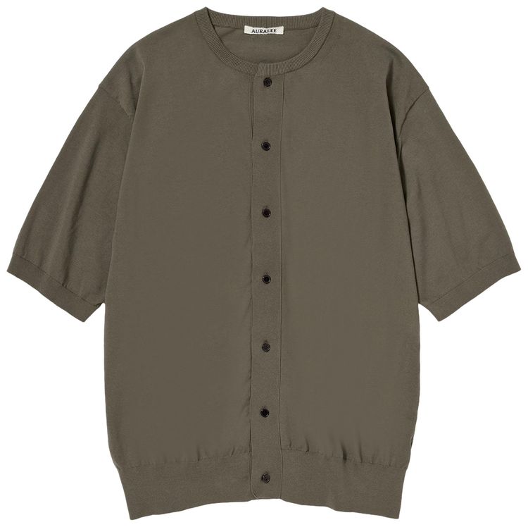 Auralee Giza High Gauge Knit Half Sleeve Cardigan Olive Grey