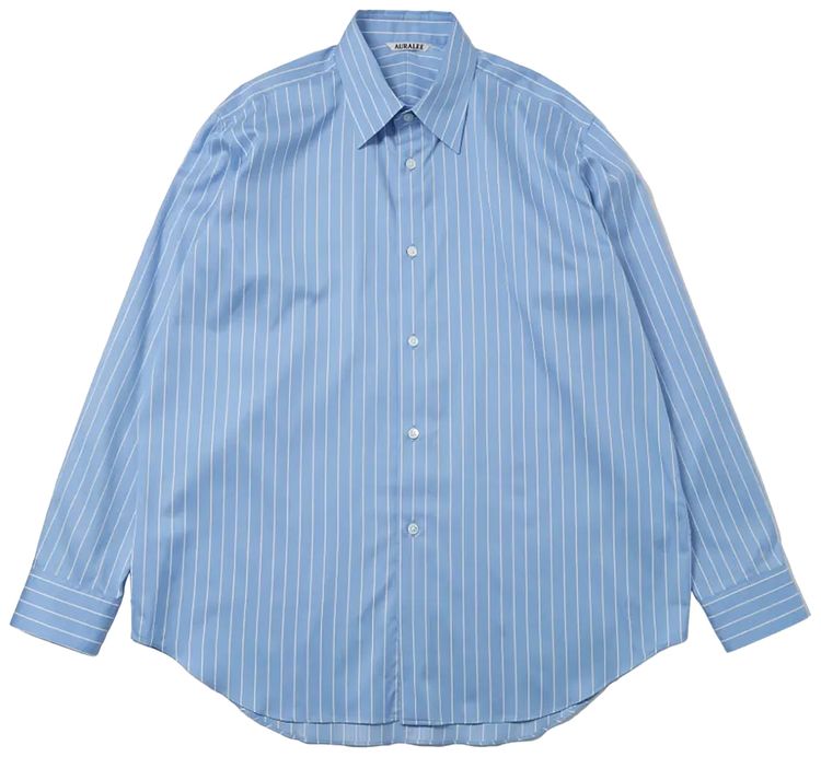 Auralee Super Fine Wool Stripe Shirt Sax Blue Lime Stripe