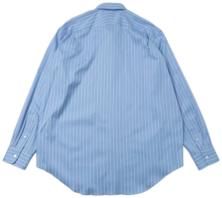 Auralee Super Fine Wool Stripe Shirt Sax Blue Lime Stripe