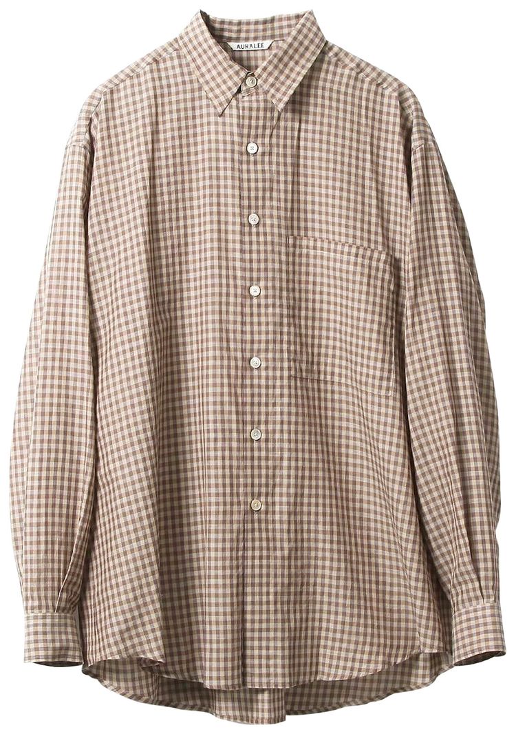 Auralee Airy Light Cotton Check Big Shirt Brown Gingham Check