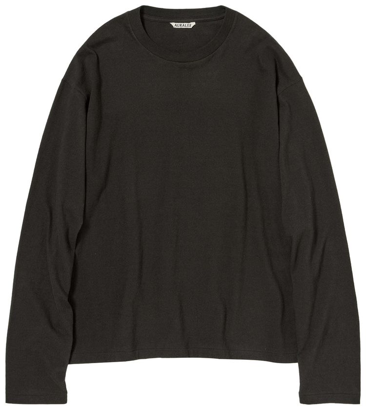 Auralee Brushed Organic Cotton Jersey Long Sleeve Tee Ink Black