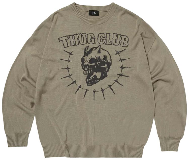 Thug Club Riding Skull Knit Sweater Beige
