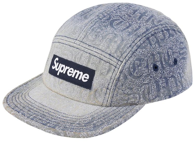Supreme Stitched Old English Denim Camp Cap Blue