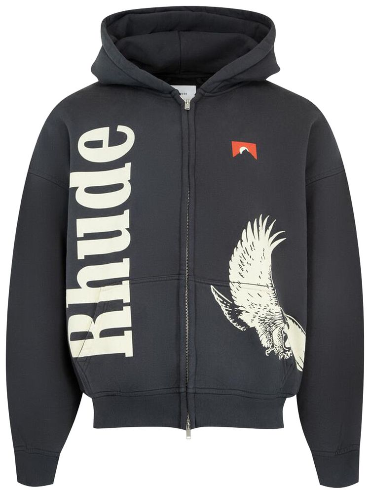 Rhude Eagle Pass Zip Up Hoodie Vintage BlackWhite