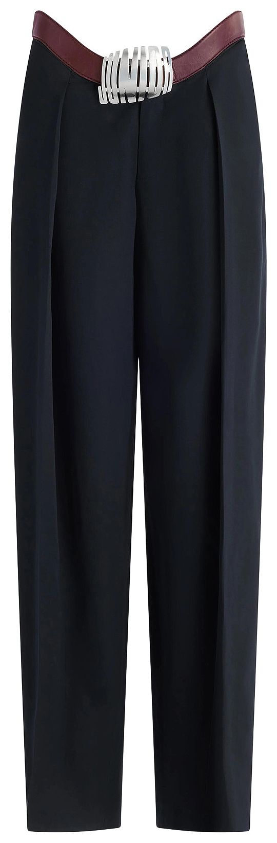 Jean Paul Gaultier Wide Tailored Trousers With Integrated Leather Belt NavyBurgundy