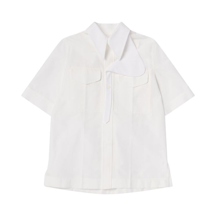Bottega Veneta Compact Cotton Toile Short Sleeve Shirt Chalk