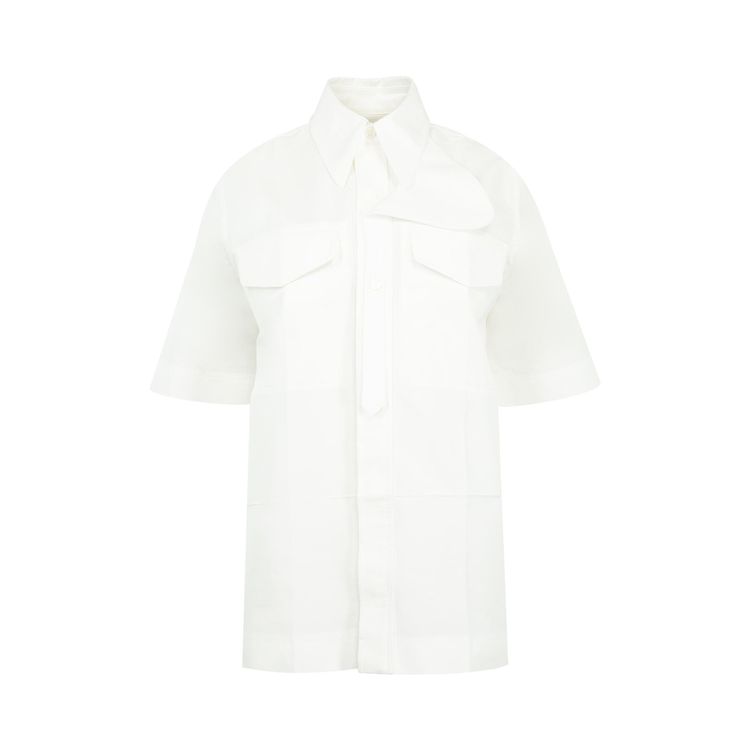 Bottega Veneta Compact Cotton Toile Short Sleeve Shirt Chalk