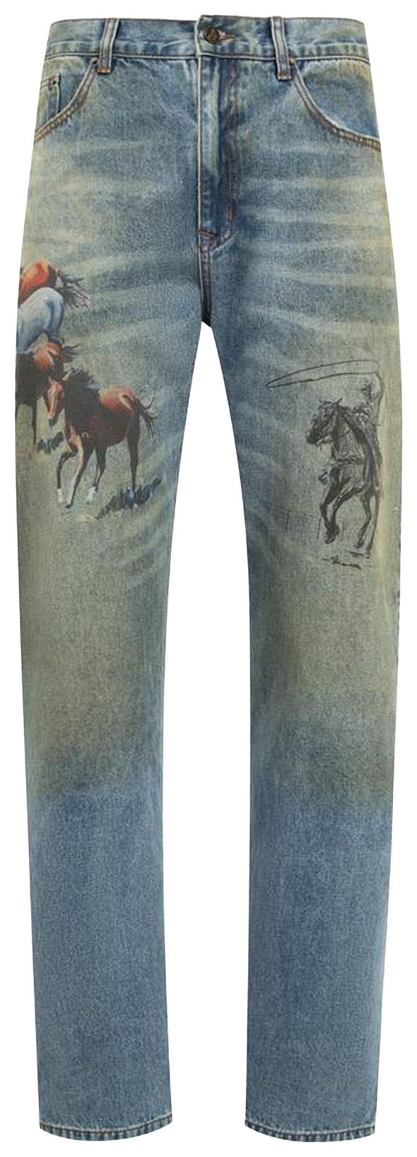 One Of These Days All Over Print Straight Leg Jeans Indigo