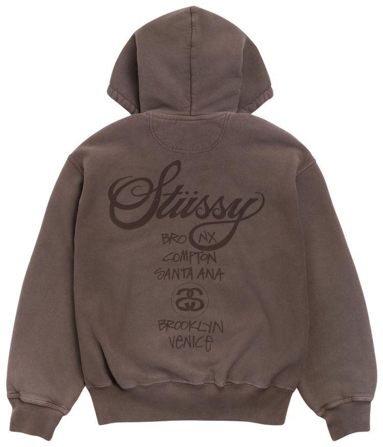 Stussy World Tour Zip Hoodie Sun Faded Brown