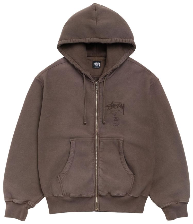 Stussy World Tour Zip Hoodie Sun Faded Brown