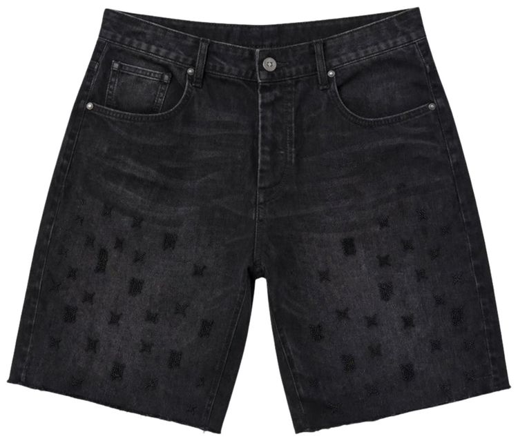 PURPLE BRAND Denim Beaded Monogram Shorts Black