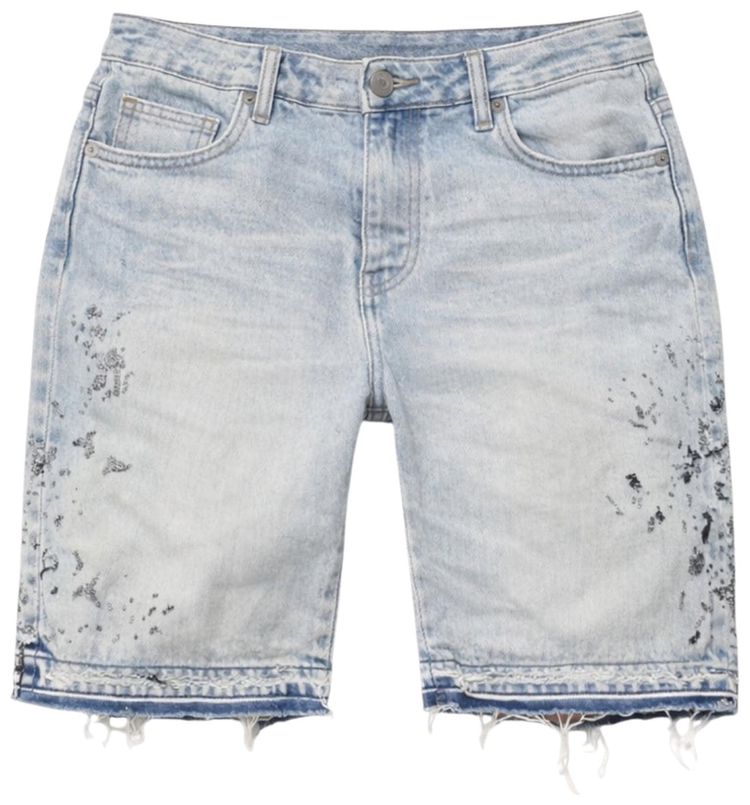 PURPLE BRAND Denim Beaded Splatter Shorts Light Indigo