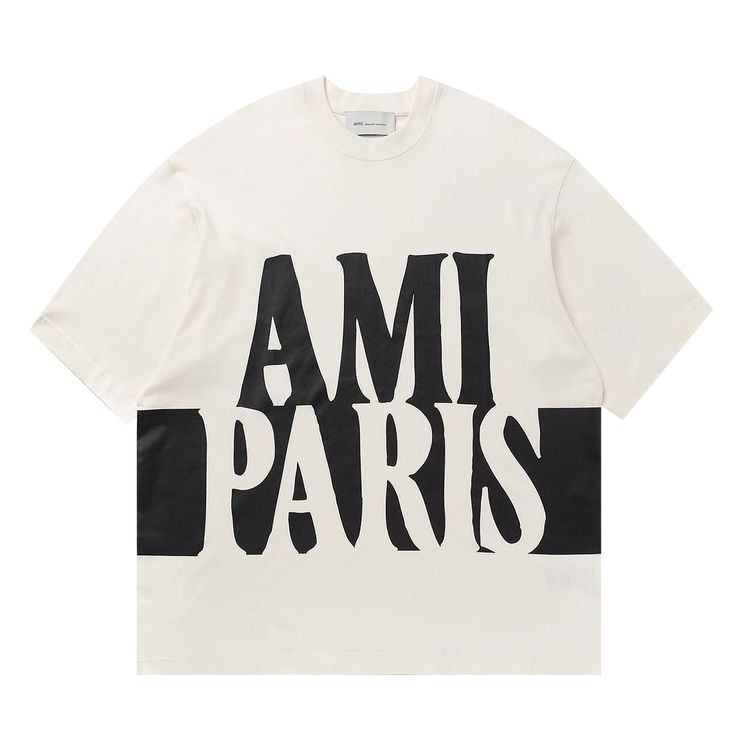 Ami Oversize Fit Short Sleeve T Shirt With Ami Paris Print Blanc Creme