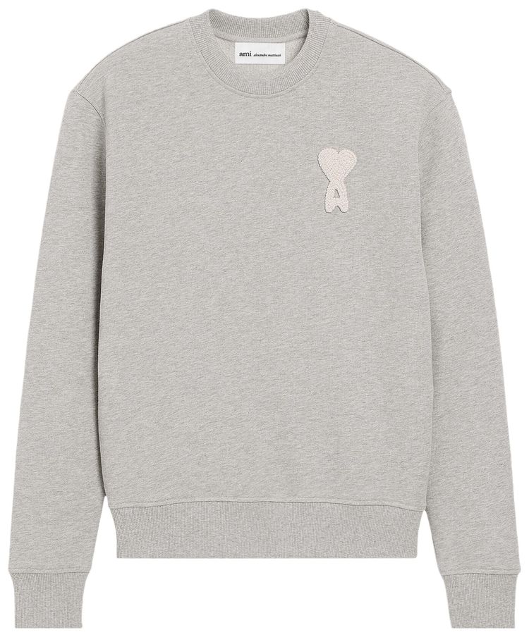 Ami Crewneck Classic Fit With Ami De Coeur Knitted Patch Gris Cend ChineBlanc Cr