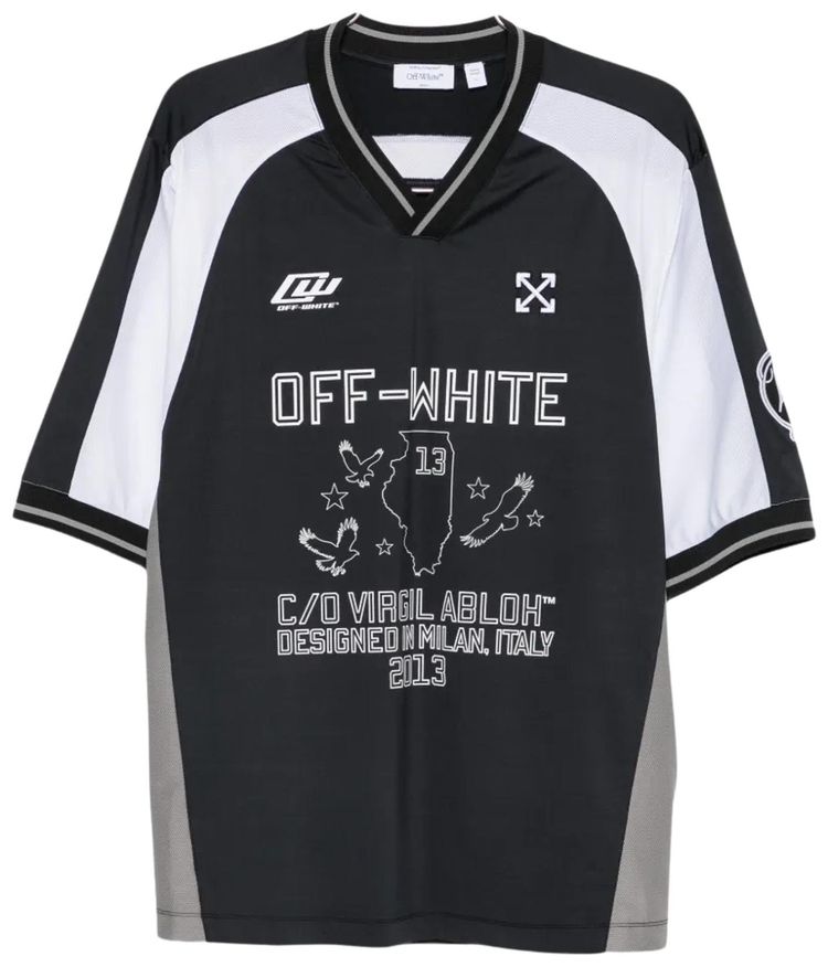 Off White Eagle Team V Neck Short Sleeve Top Black