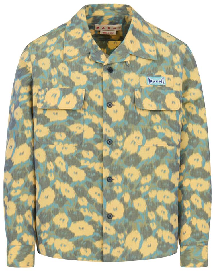 Marni Floral Linen Blend Chine Shirt Cobalt