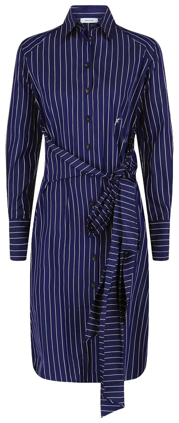 Ferragamo Pinstriped Shirt Dress Navy Blue