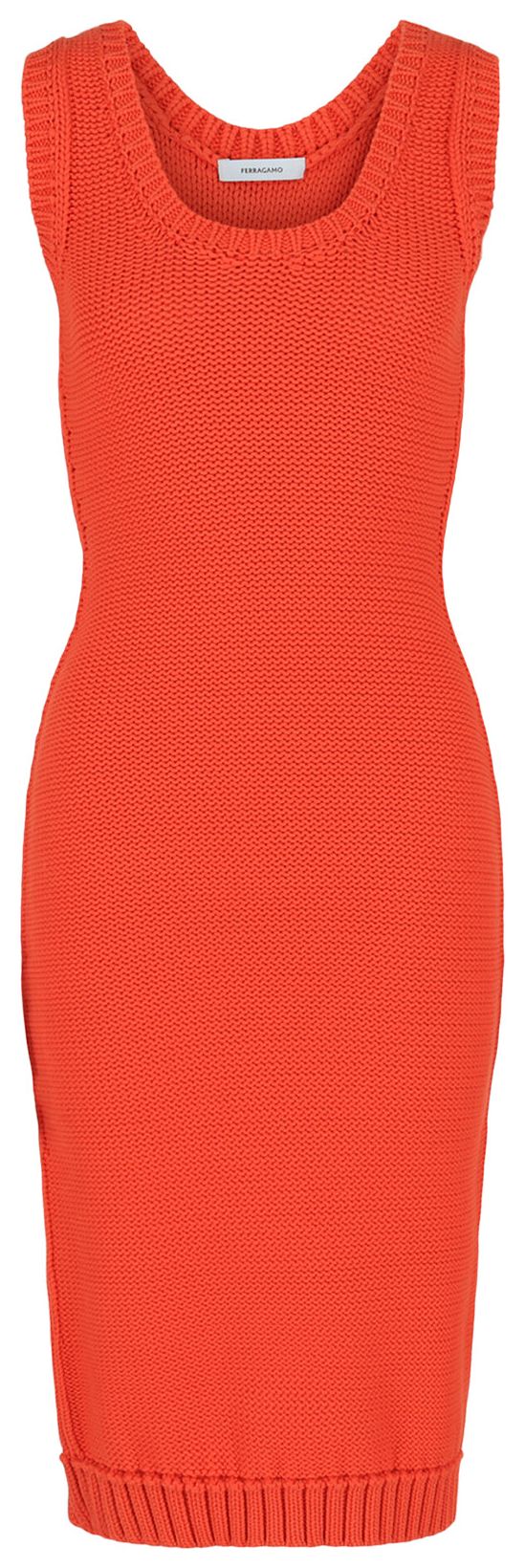 Ferragamo Sleeveless Midi Ribbed Dress Orange