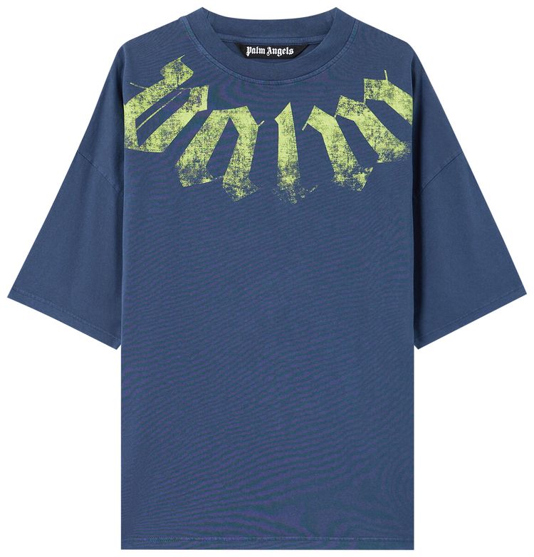 Palm Angels Big Neck Logo Loose Tee NavyBlueLime