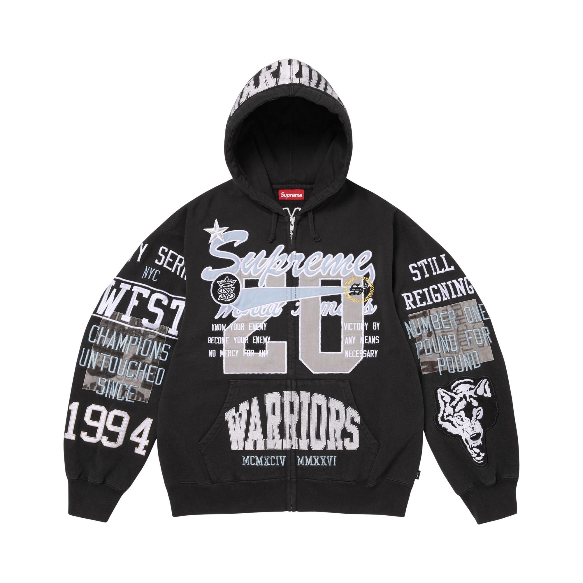 Buy Supreme Warriors Appliqué Zip Up Hooded Sweatshirt 'Black