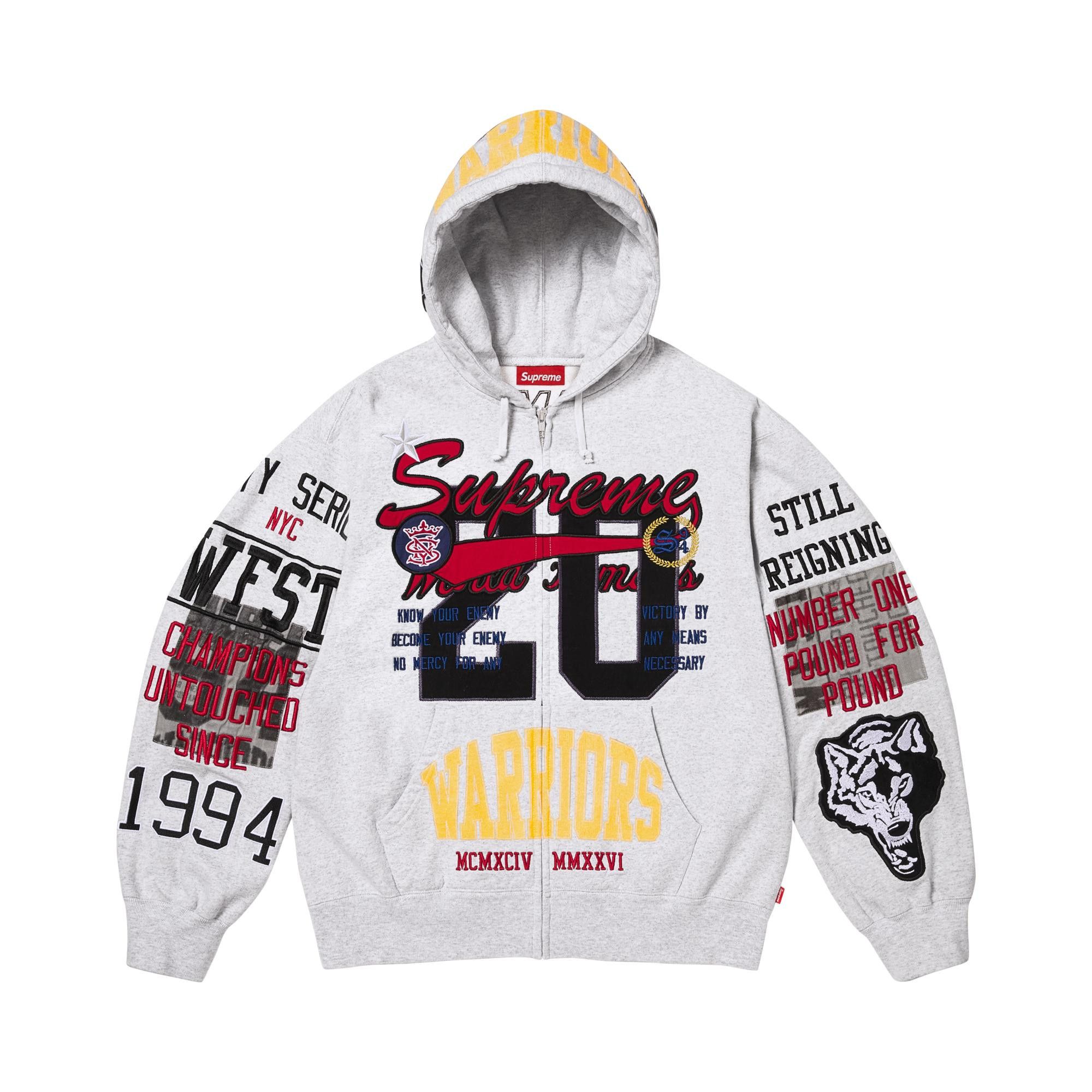 Buy Supreme Warriors Appliqué Zip Up Hooded Sweatshirt 'Ash Grey