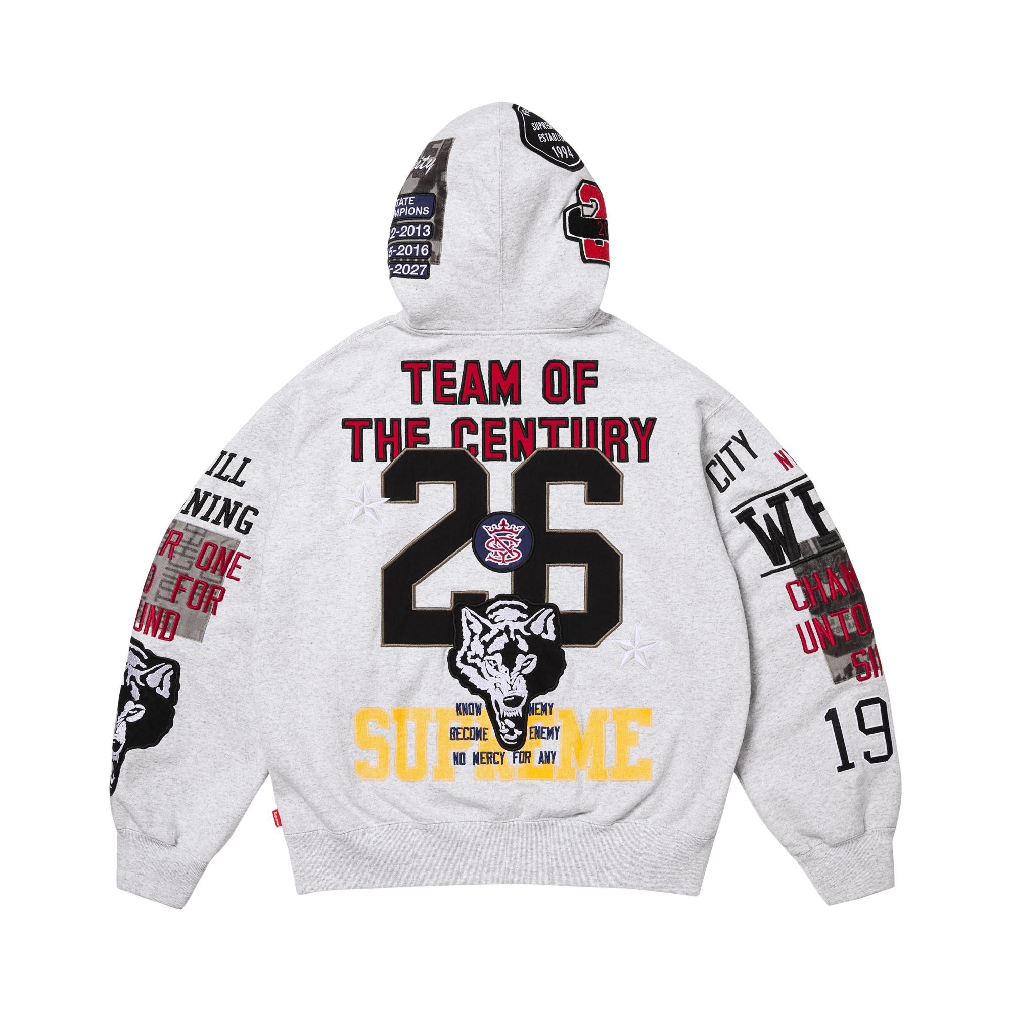 Buy Supreme Warriors Appliqué Zip Up Hooded Sweatshirt 'Ash Grey