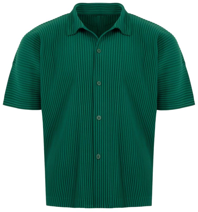 Issey Miyake Short Sleeve Button Down Fence Green