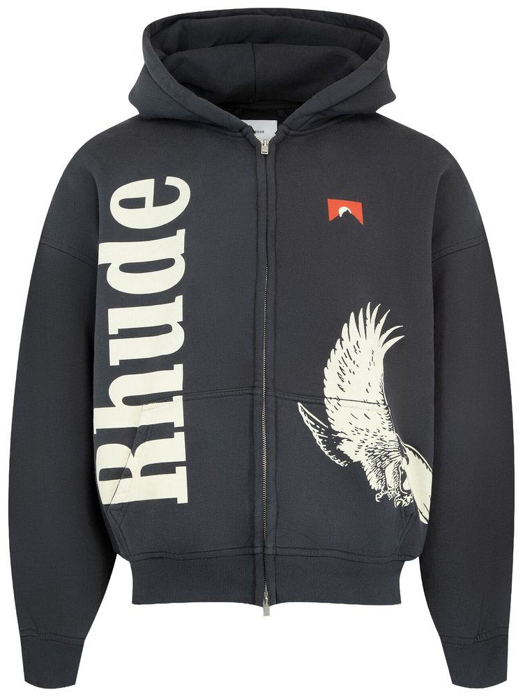Rhude Eagle Pass Zip Up Hoodie Vintage BlackWhite