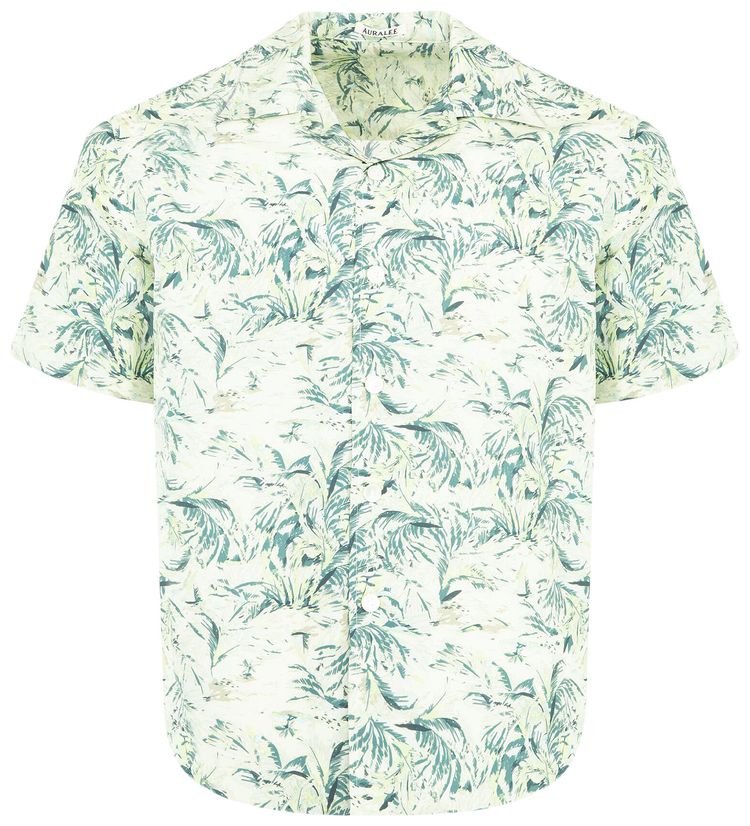 Auralee Printed Airy Silk Half Sleeved Shirt Pale Green