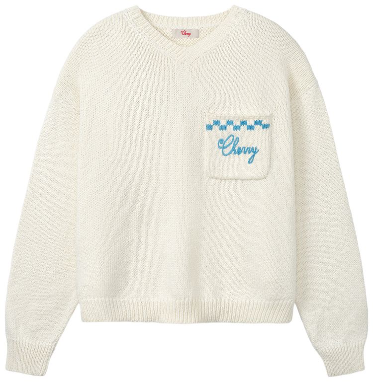 Cherry LA Motors Knit V Neck Cream