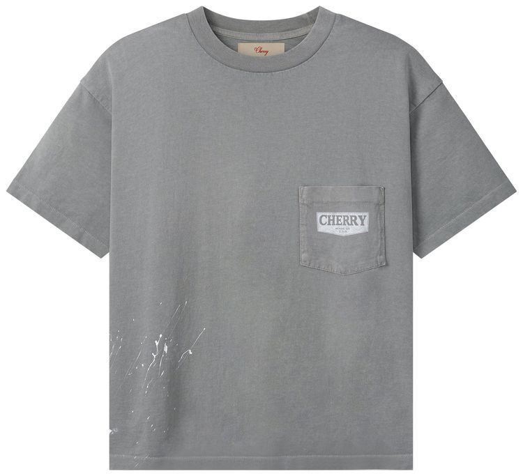 Cherry LA Chevron Stitch Boxy Pocket T Shirt Light Charcoal