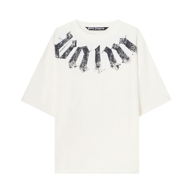 Palm Angels Big Neck Logo Loose T Shirt Off WhiteBlack