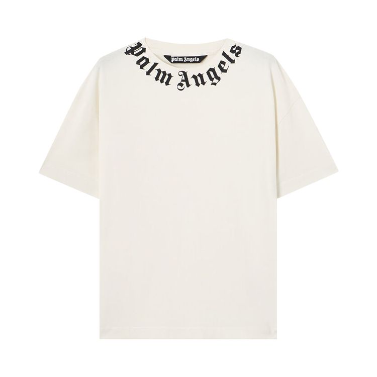 Palm Angels Neck Logo Regular T Shirt Off WhiteBlack