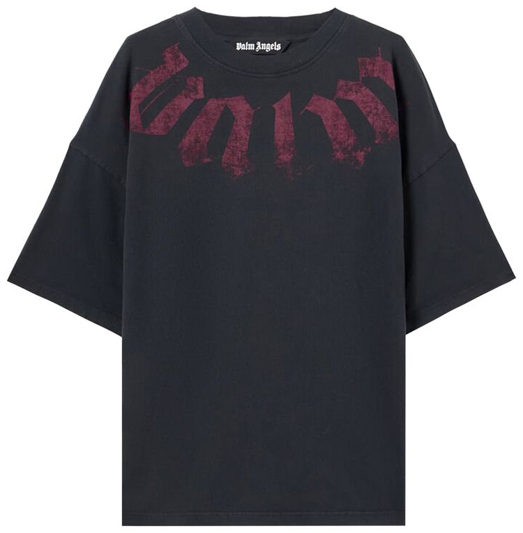 Palm Angels Big Neck Logo Loose T Shirt BlackBurgundy
